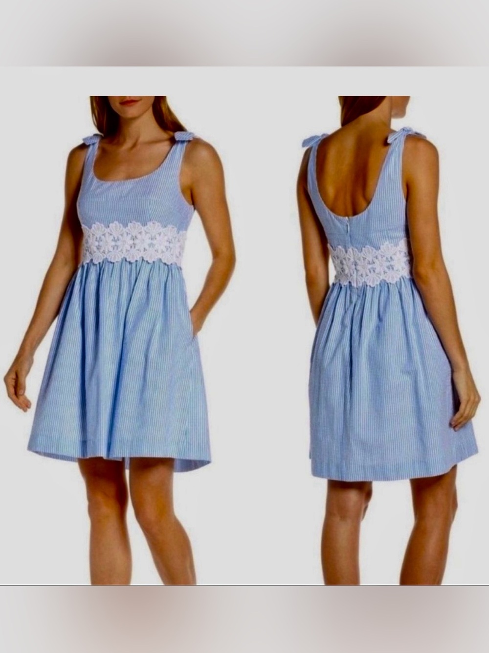 NWT Lilly Pulitzer Tess Blue Seersucker embroidered dress - Picture 3 of 11